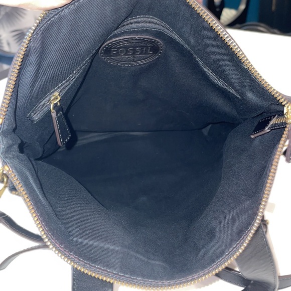 Fossil Memoir Anthology Crossbody Foldover Tote Black Leather Purse Shoulder Bag - Picture 7 of 16